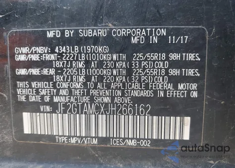 2018 Subaru Crosstrek 2.0I Limited from USA, damaged, VIN JF2GTAMCXJH266162